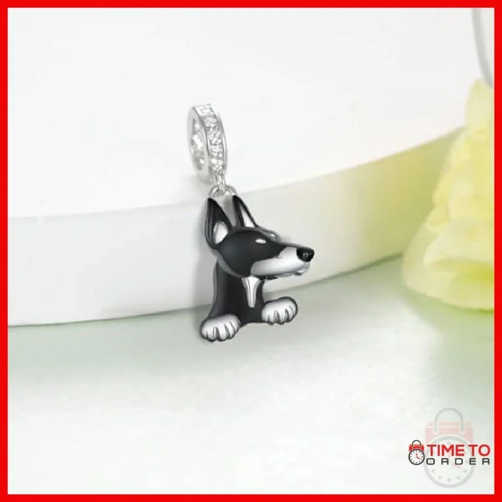 Sterling Silver Doberman Dog Charm 16mm 925 Silver Jewelry Gift